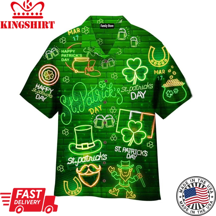 Neon Light Black St Patricks Day Hawaiian Shirts