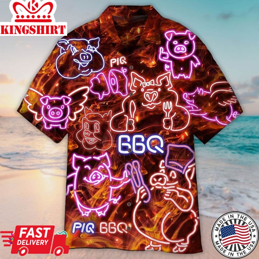 Neon Pig Bbq Aloha Hawaiian Shirts For Men