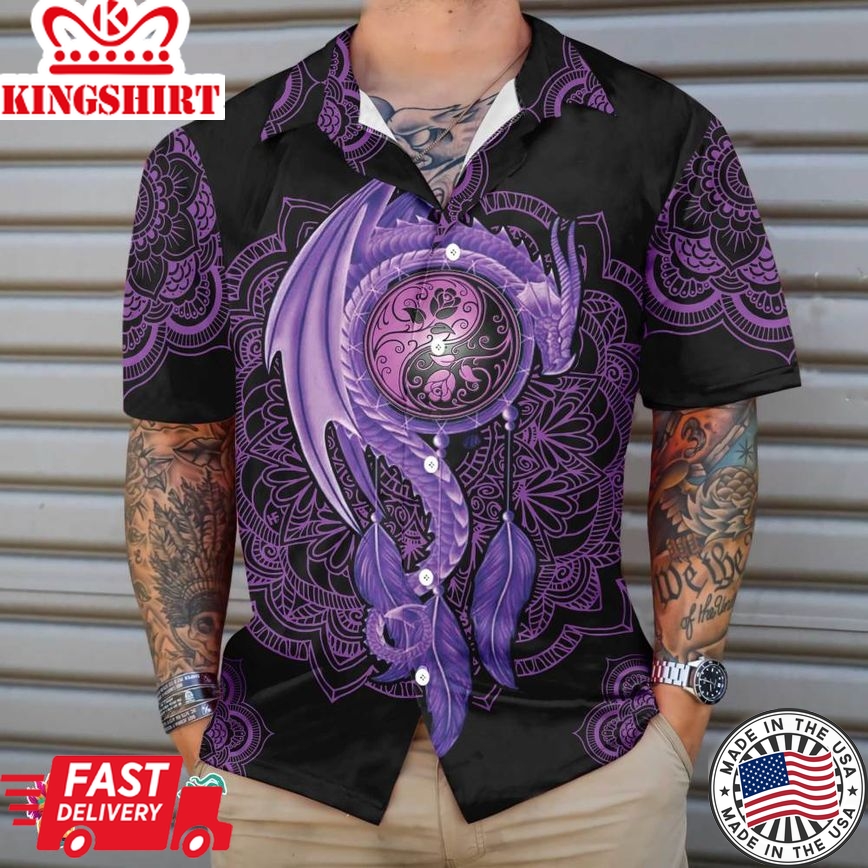 Neon Purple Dragon Mandala Dragon Hawaiian Shirt, Purple Dragon Shirt For Men And Women