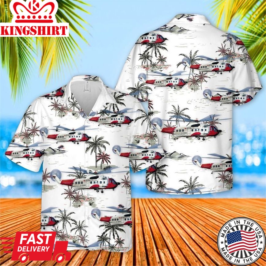 Netherlands Coastguard S-61L Trendy Hawaiian Shirt, Short Sleeve Trendy Hawaiian Shirt For Men