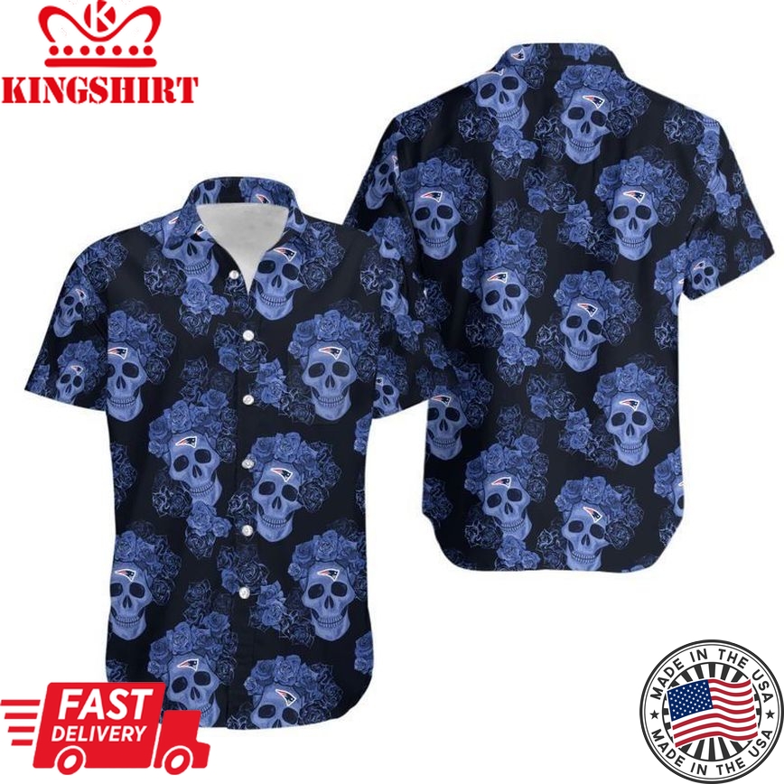 New England Patriots Mystery Skull and Flower Hawaiian Shirt and Shorts