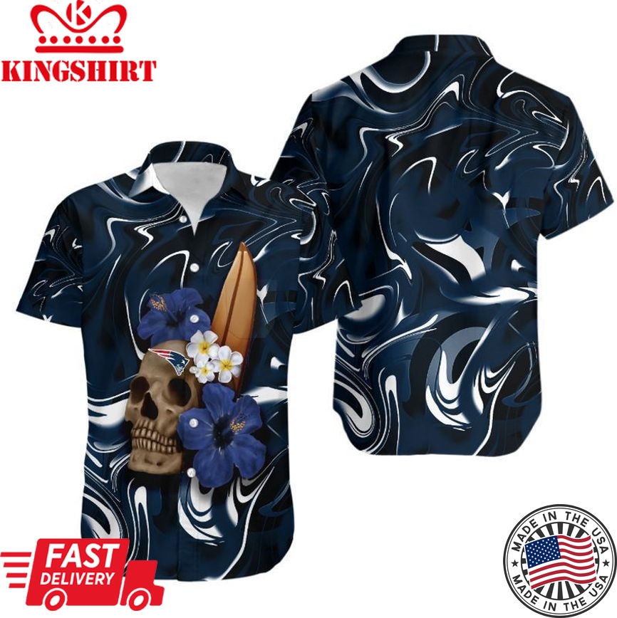 New England Patriots Skull and Hibiscus Flower NFL Hawaiian Shirt: Perfect Gift for Fan