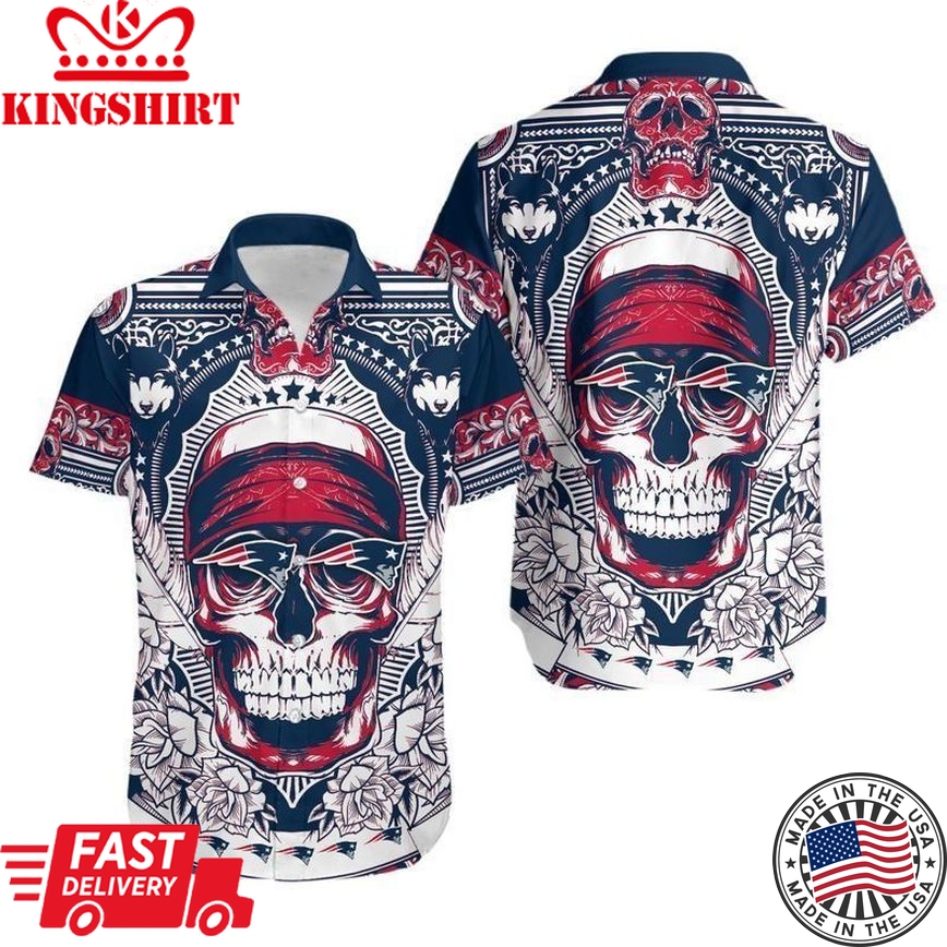 New England Patriots Skull NFL Hawaiian Shirt and Shorts: Summer Collection