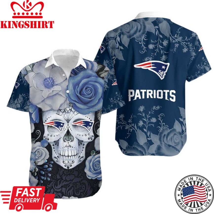 New England Patriots Skull NFL Hawaiian Shirt: Perfect Gift for Fan, Graphic Print Shorts