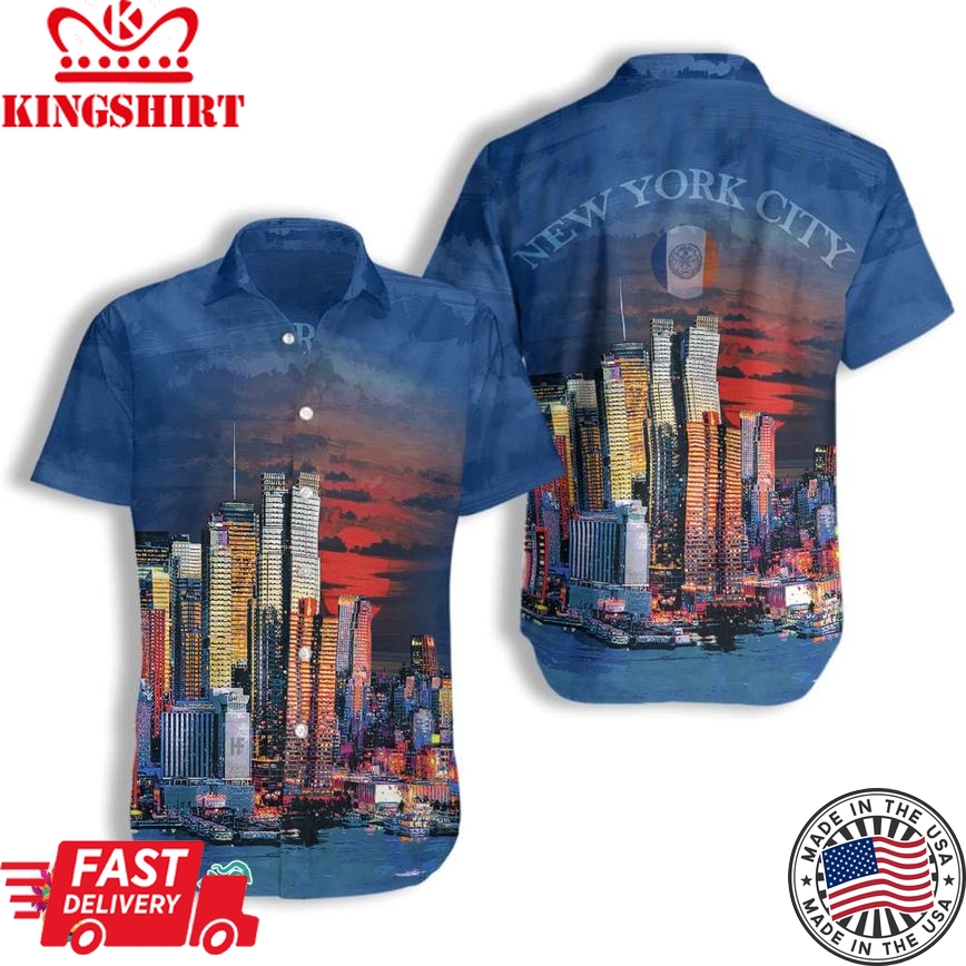 New York City Neon At Night Hawaiian Shirt