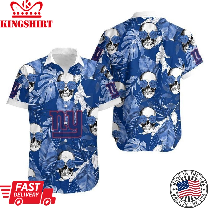 New York Giants Coconut Leaves And Skulls Hawaii Shirt And Shorts Summ