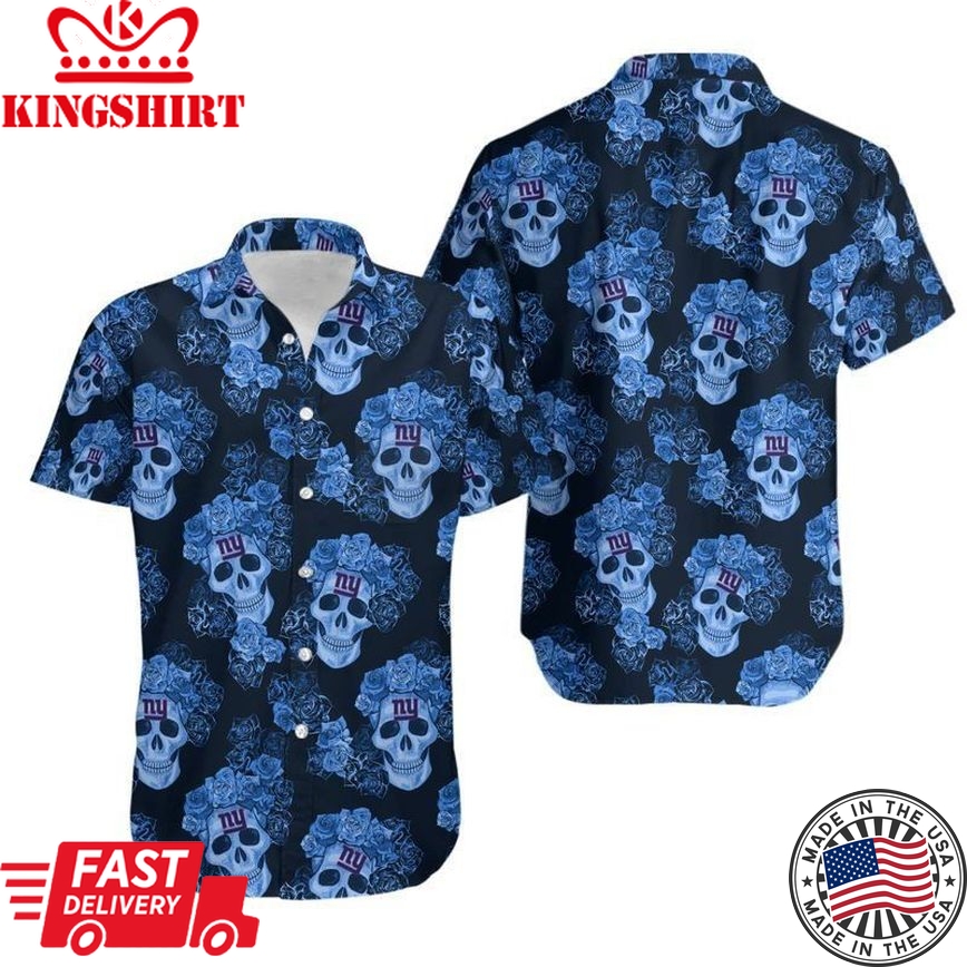 New York Giants Mystery Skull And Flower Hawaii Shirt And Shorts Summe