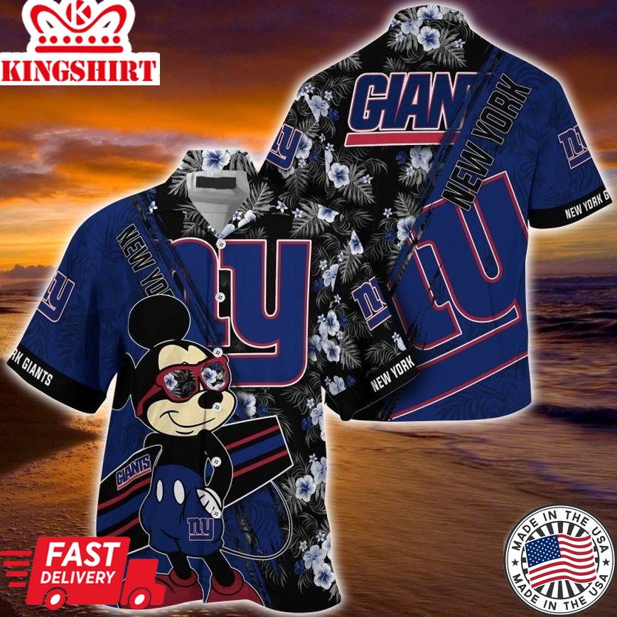 New York Giants NFL Summer Hawaiian Shirt Mickey And Floral Pattern