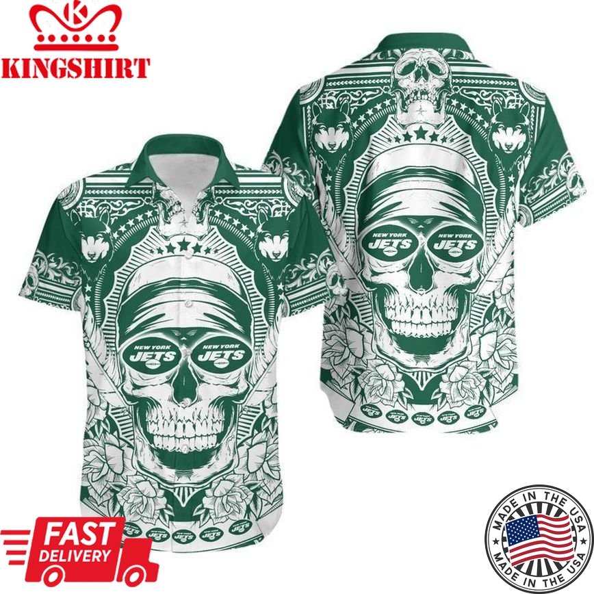 New York Jets Skull NFL Gift For Fan Hawaii Shirt And Shorts Summer Collection