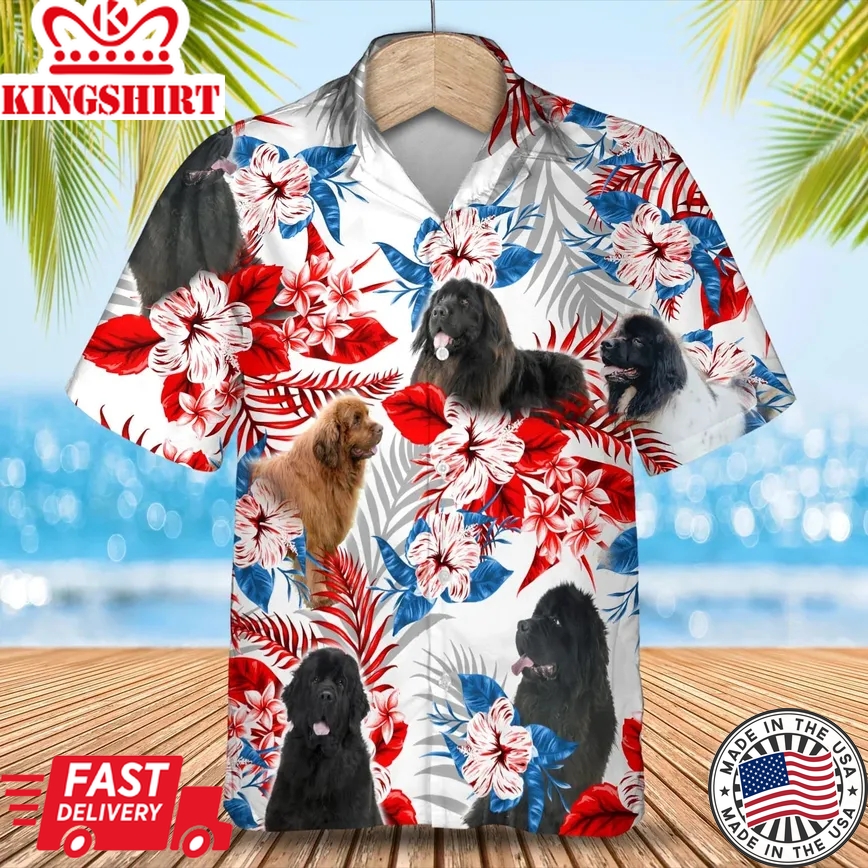 Newfoundland Flower American Flag Trendy Hawaiian Shirt, Summer Aloha Shirt, Men Trendy Hawaiian Shirt, Gift For Summer