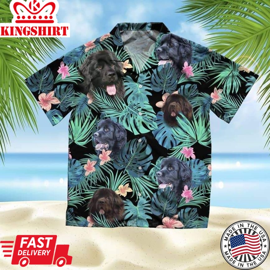 Newfoundland Trendy Hawaiian Shirt, Dog Summer Leaves Trendy Hawaiian Shirt, Unisex Print Aloha Short Sleeve Casual Shirt Summer Gifts