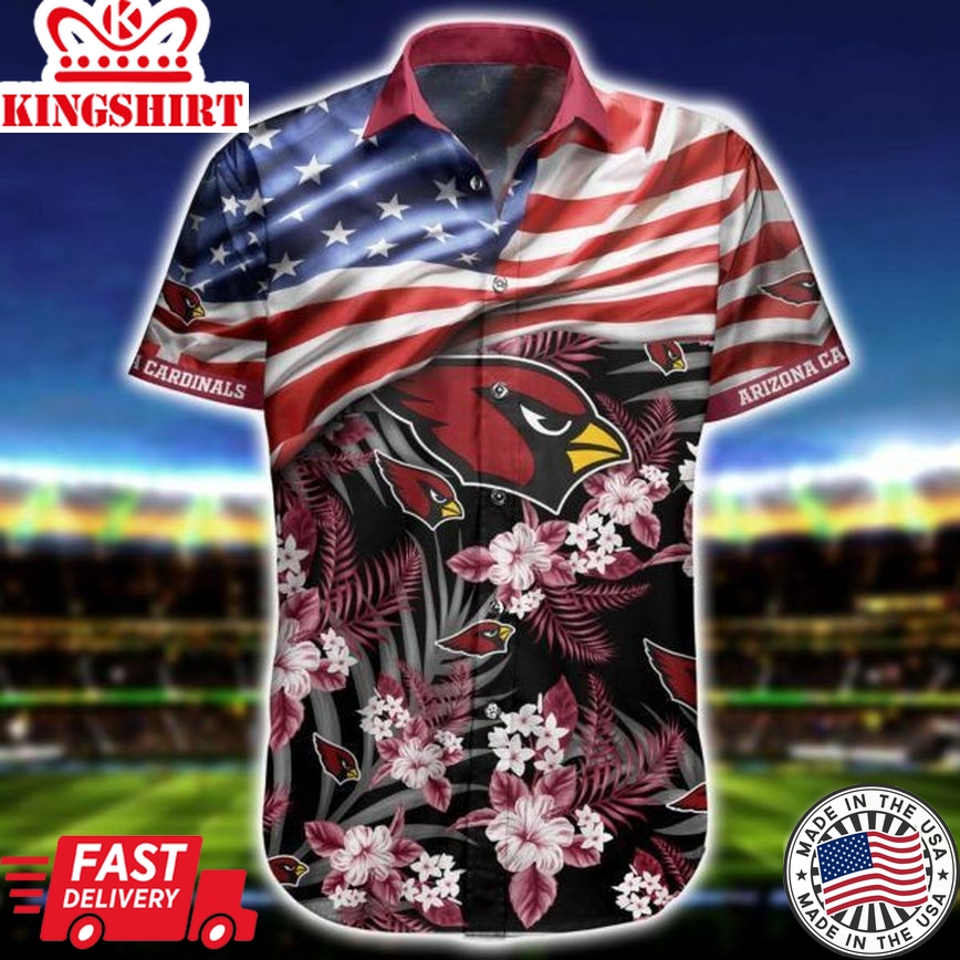 Nfl Arizona Cardinals America Flag Flower Trendy Hawaiian Shirt Aloha Shirt