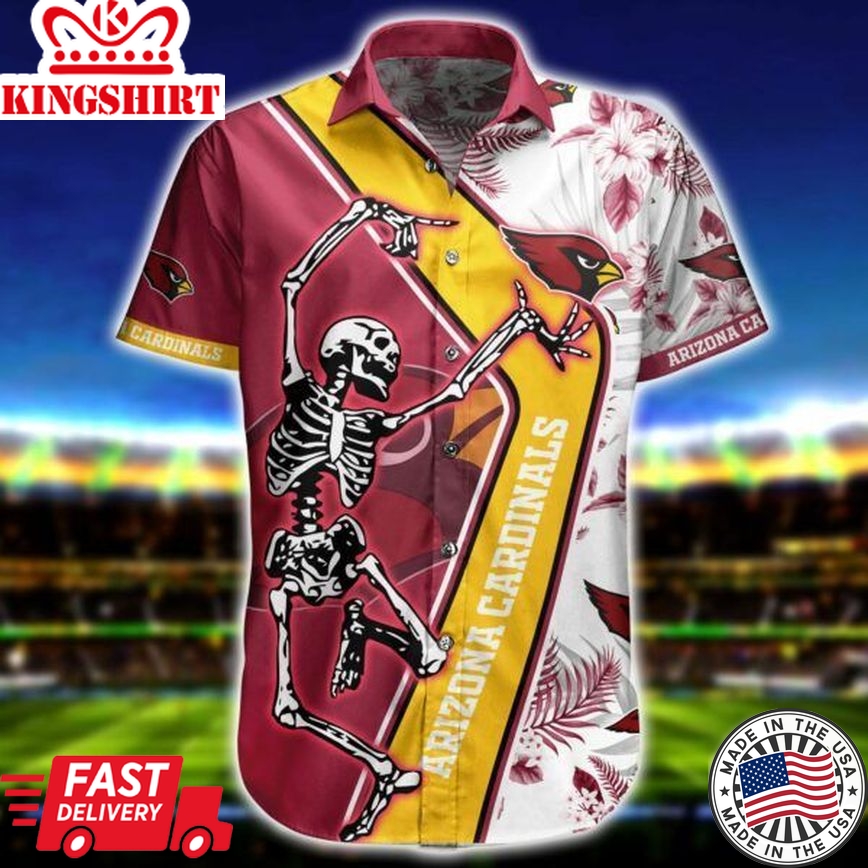 Nfl Arizona Cardinals Skellington Red Yellow Trendy Hawaiian Shirt Aloha Shirt