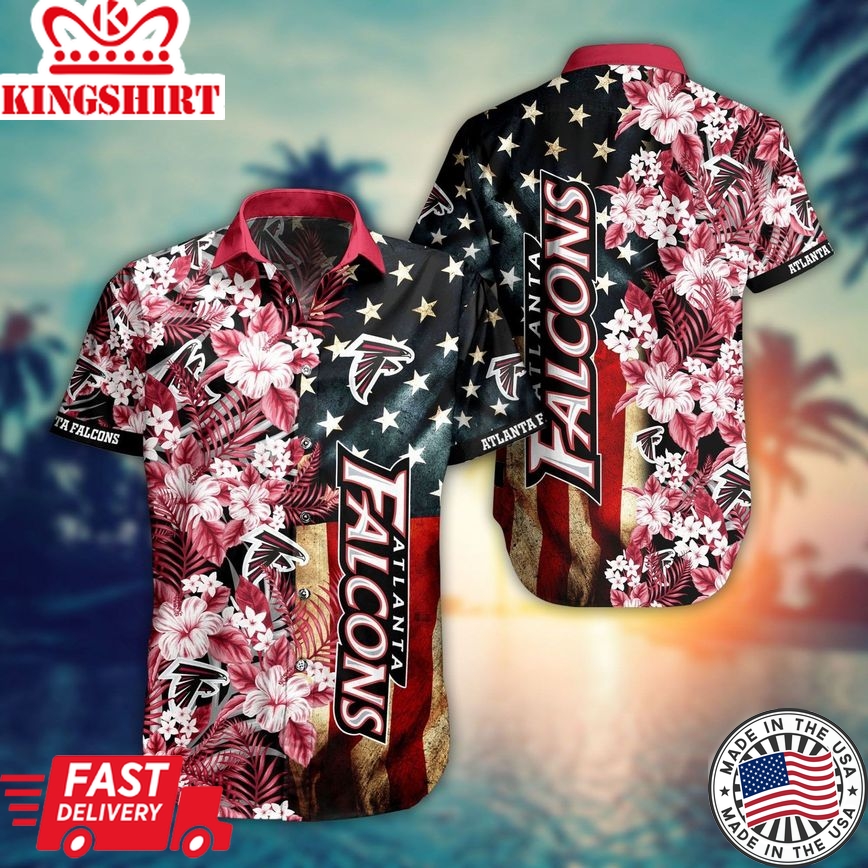 Nfl Atlanta Falcons America Flag Flower Trendy Hawaiian Shirt Aloha Shirt