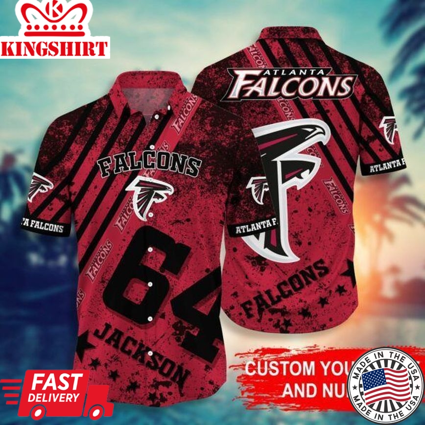 Nfl Atlanta Falcons Custom Name Number Red Trendy Hawaiian Shirt Aloha Shirt