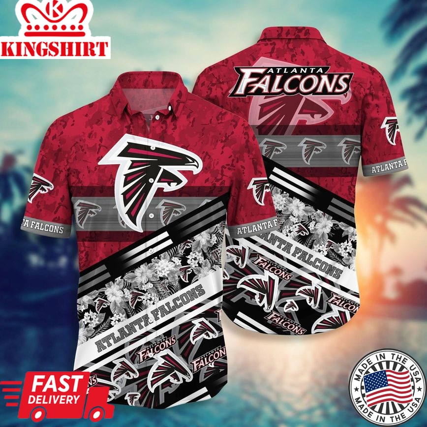 Nfl Atlanta Falcons Red Silver Flower Trendy Hawaiian Shirt Aloha Shirt