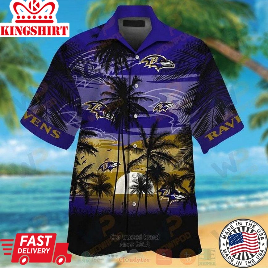 Nfl Baltimore Ravens Coconut Tree Purple Trendy Hawaiian Shirt V2 Aloha Shirt