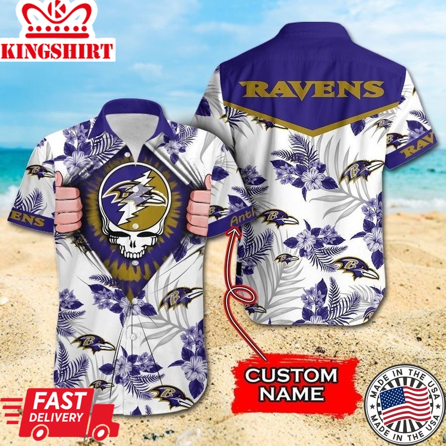 NFL Baltimore Ravens Grateful Dead Gift For Fan Personalized Hawaiian Shirt & Short