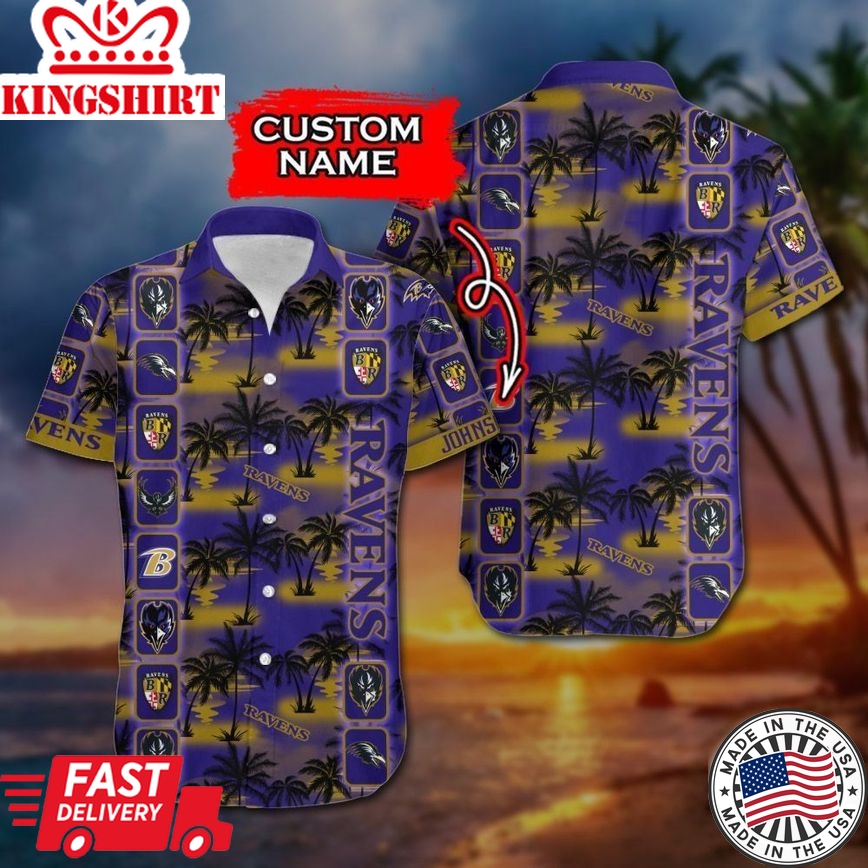 NFL Baltimore Ravens Hawaiian Shirt & Short Custom Name