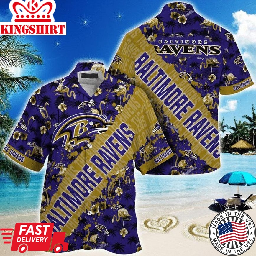 Nfl Baltimore Ravens Purple Gold Trendy Hawaiian Shirt V2 Aloha Shirt