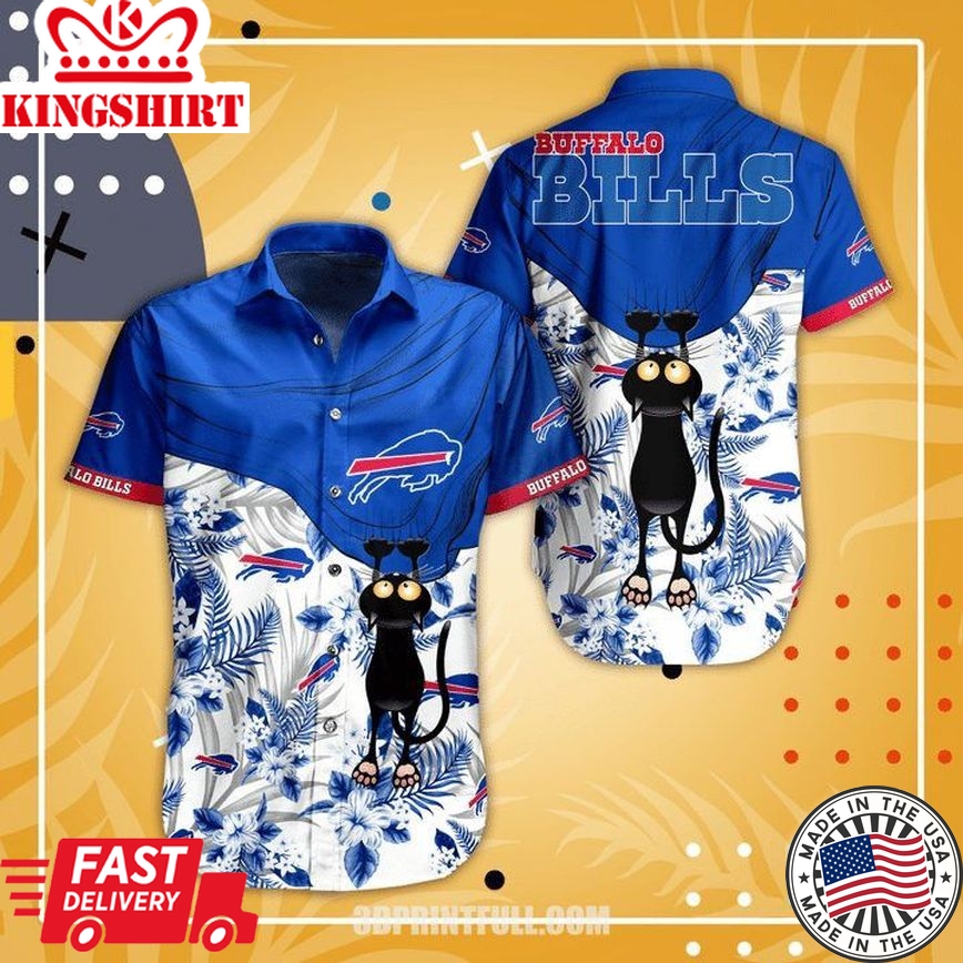 Nfl Buffalo Bills Black Cat Royal Blue Trendy Hawaiian Shirt Aloha Shirt