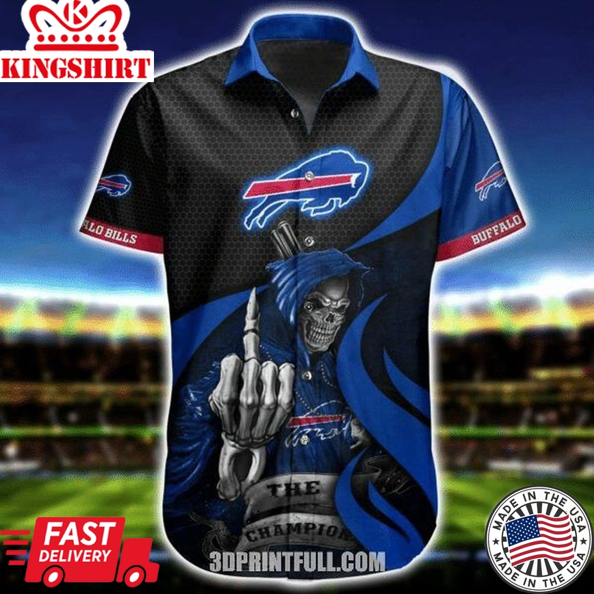 Nfl Buffalo Bills Black Royal Blue Skull Trendy Hawaiian Shirt Aloha Shirt