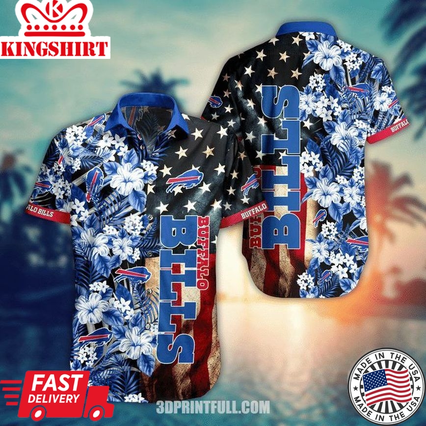 Nfl Buffalo Bills Flower Tropical American Flag Trendy Hawaiian Shirt Aloha Shirt