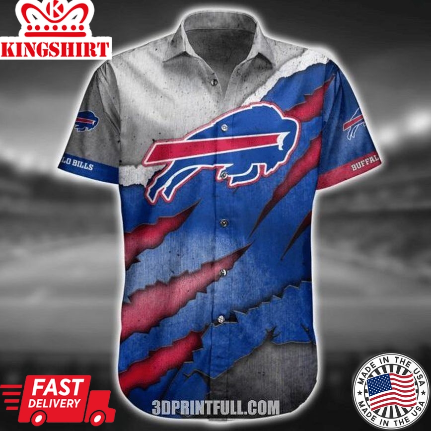 Nfl Buffalo Bills Grey Blue Red Lightning Trendy Hawaiian Shirt Aloha Shirt