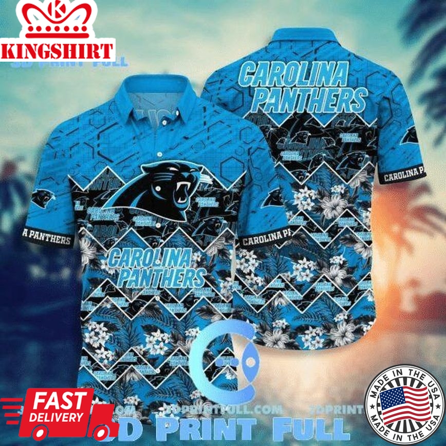 Nfl Carolina Panthers Blue Black Flower Trendy Hawaiian Shirt Aloha Shirt