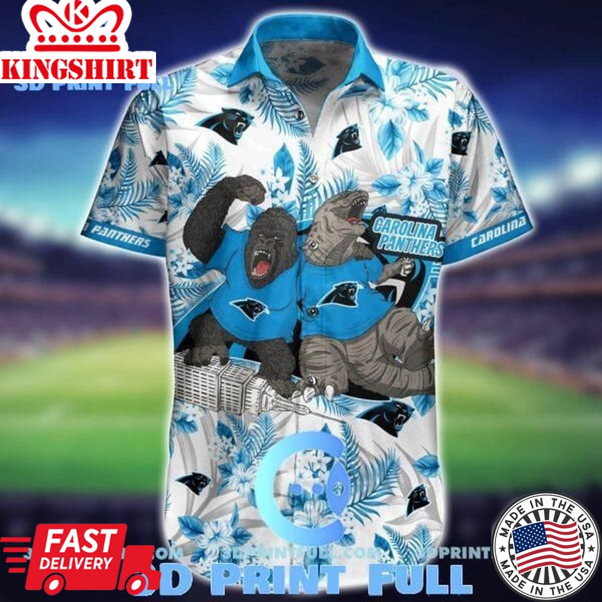 NFL Carolina Panthers Hawaiian Shirt Short Kingkong Godzilla