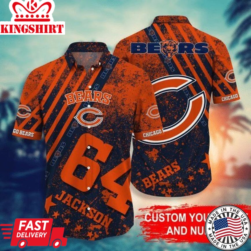 Nfl Chicago Bears Custom Name Number Orange Edition Trendy Hawaiian Shirt Aloha Shirt