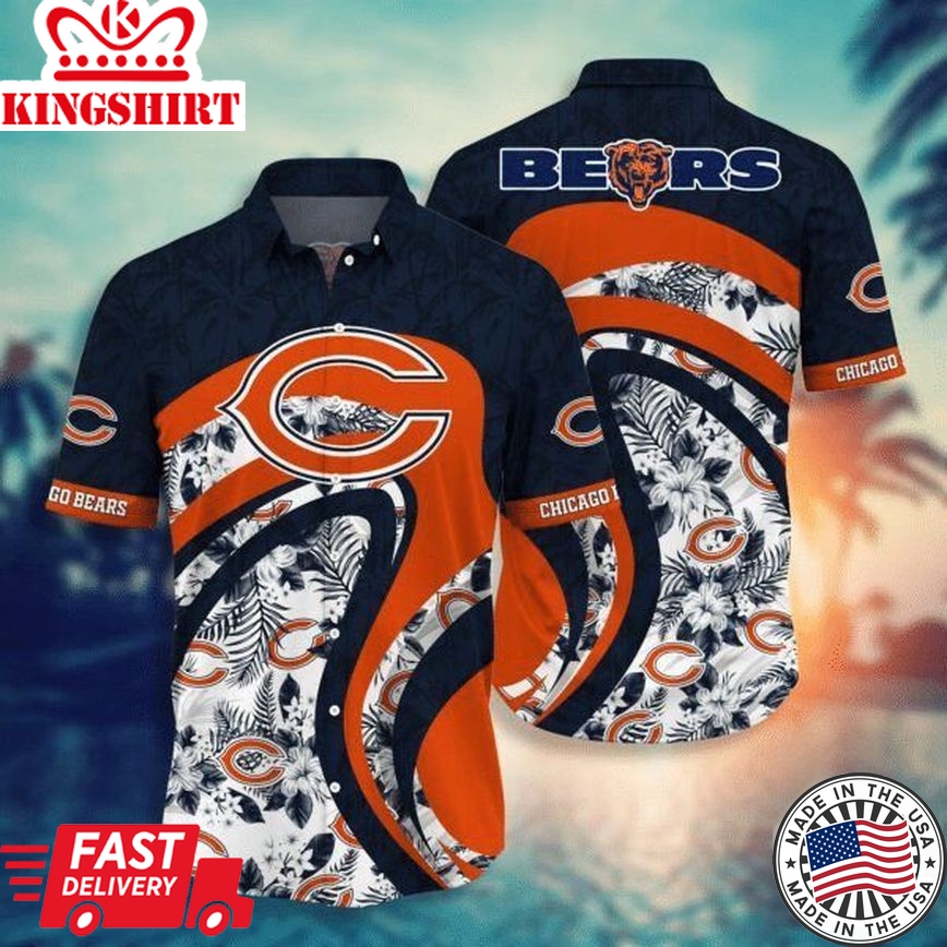 Nfl Chicago Bears Leaf Orange Curve Trendy Hawaiian Shirt Aloha Shirt