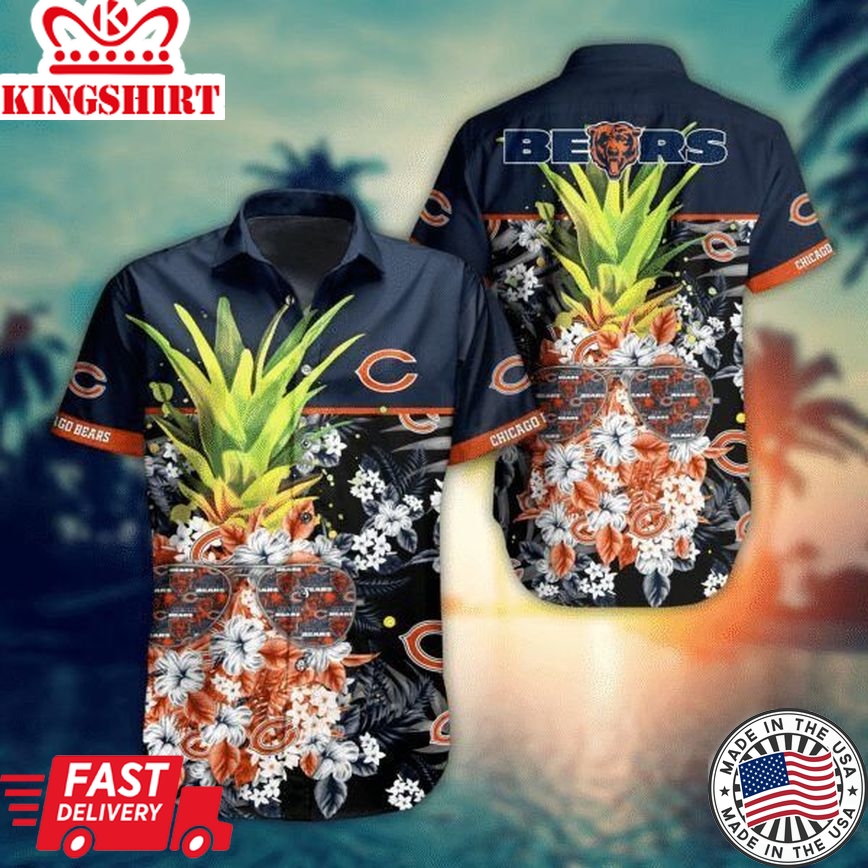 Nfl Chicago Bears Pineapple In Dark Blue Edition Trendy Hawaiian Shirt Aloha Shirt