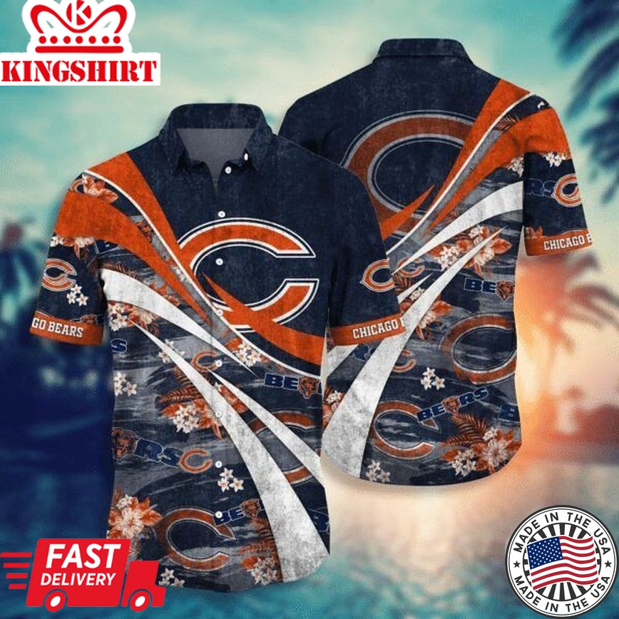 Nfl Chicago Bears Short Orange White Curve In Dark Trendy Hawaiian Shirt Aloha Shirt