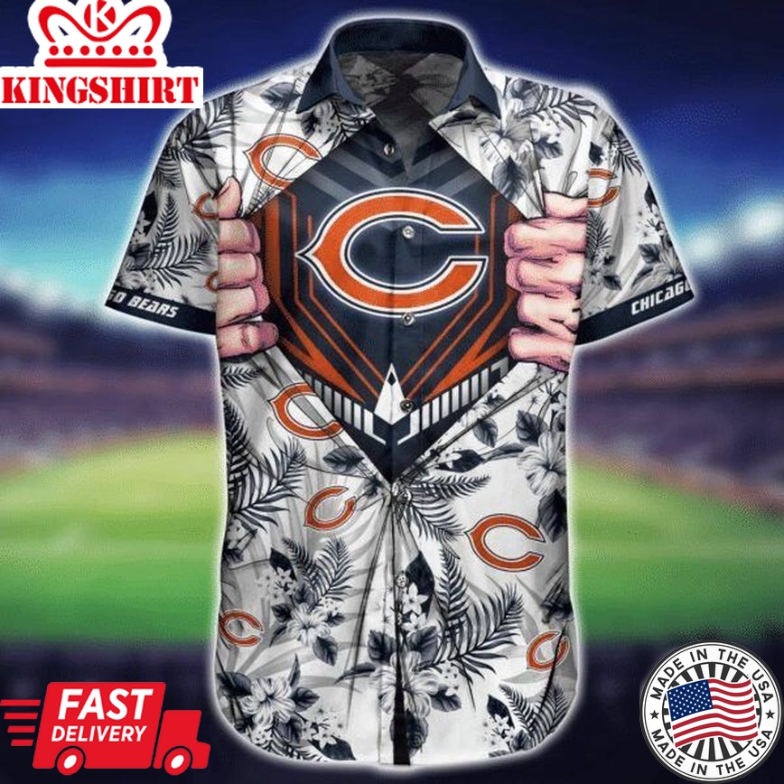 Nfl Chicago Bears Tropical Flower Logo White Trendy Hawaiian Shirt Aloha Shirt