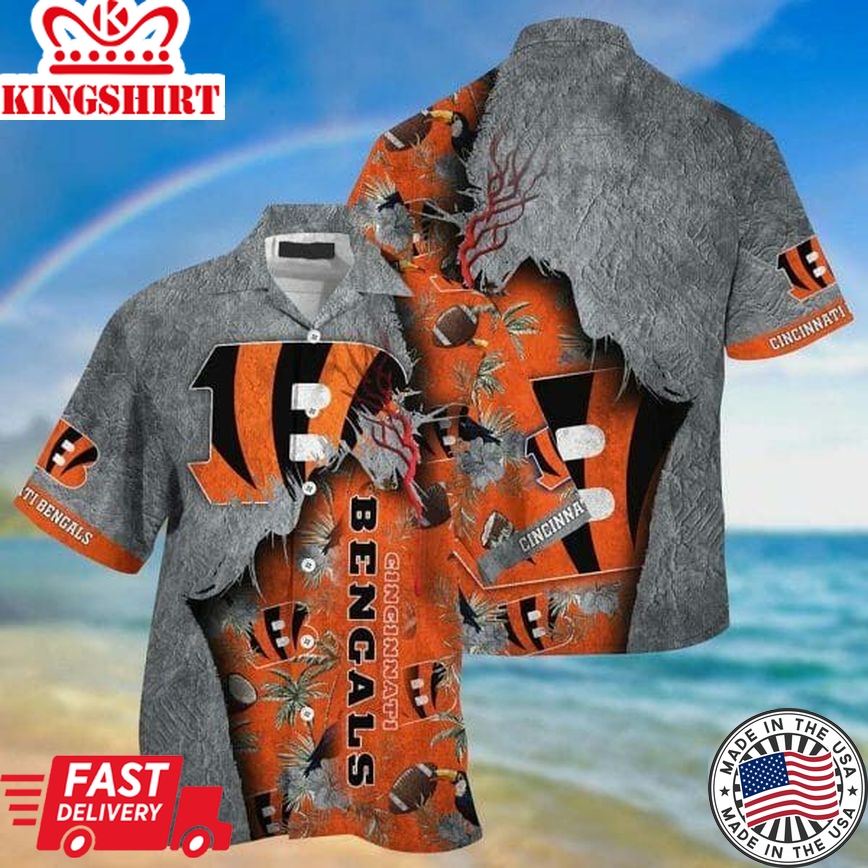 Nfl Cincinnati Bengals Grey Orange Trendy Hawaiian Shirt Aloha Shirt