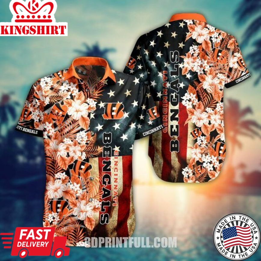 NFL Cincinnati Bengals Hawaiian Shirt Flag Flower