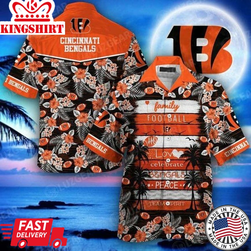 Nfl Cincinnati Bengals Orange Black Coconut Tree Trendy Hawaiian Shirt Aloha Shirt