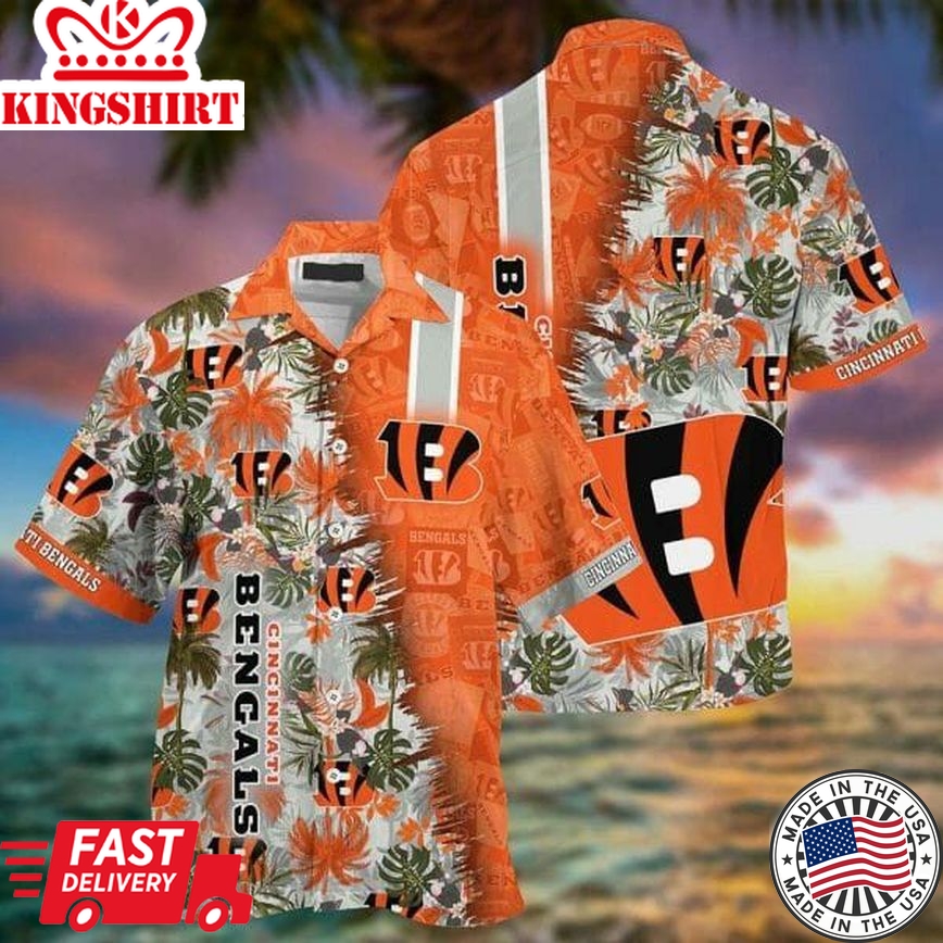 Nfl Cincinnati Bengals Orange Green Trendy Hawaiian Shirt Aloha Shirt