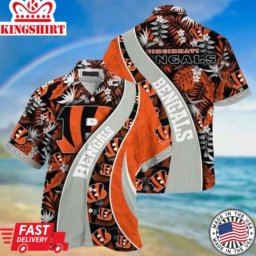 Nfl Cincinnati Bengals Orange Grey Trendy Hawaiian Shirt Aloha Shirt