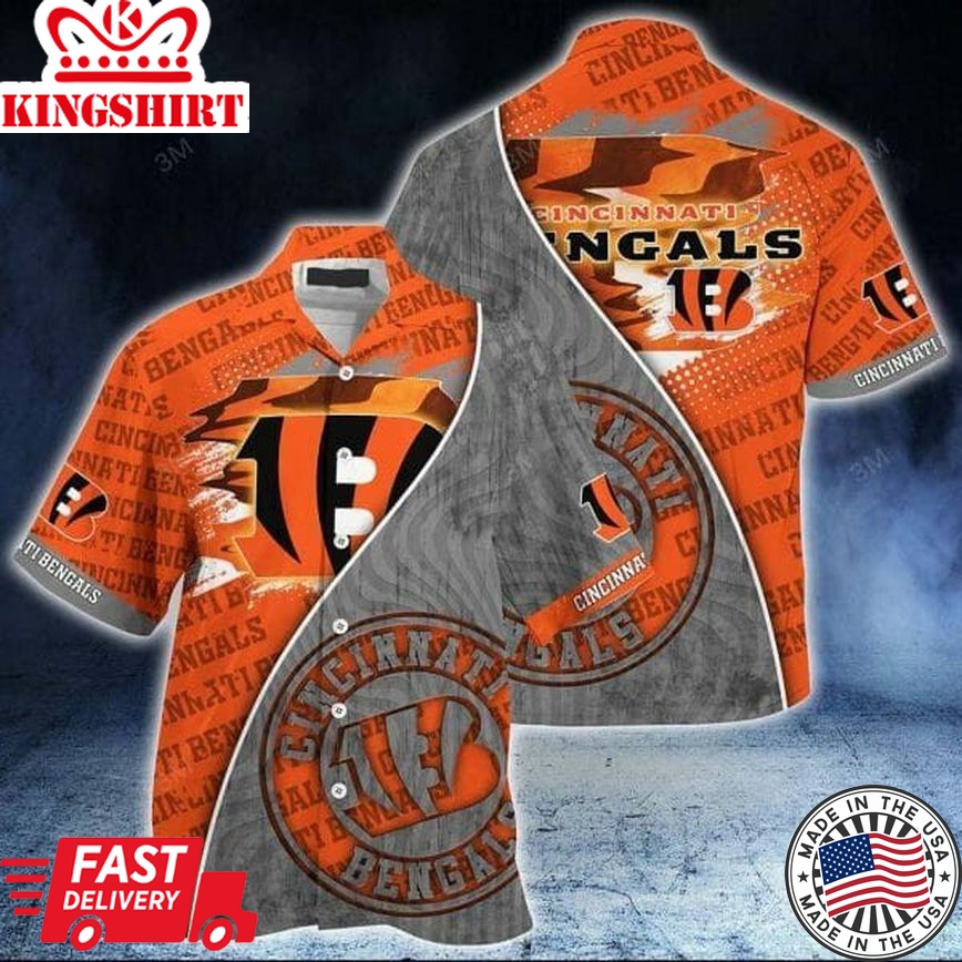 Nfl Cincinnati Bengals Orange Grey Trendy Hawaiian Shirt V2 Aloha Shirt