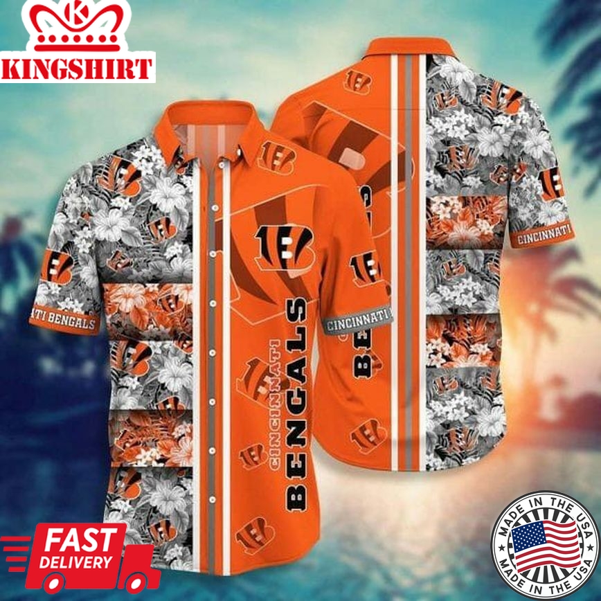 Nfl Cincinnati Bengals Tropical Flowers Orange Trendy Hawaiian Shirt Aloha Shirt