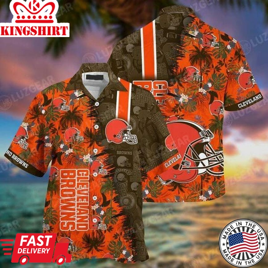 Nfl Cleveland Browns Coconut Tree Orange Trendy Hawaiian Shirt Aloha Shirt