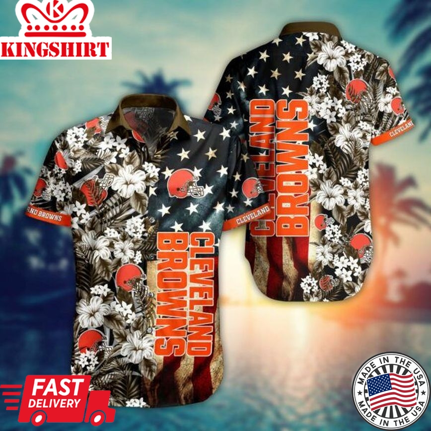 NFL Cleveland Browns Hawaiian Shirt Flag Flower