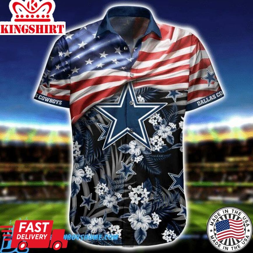 Nfl Dallas Cowboys American Flag Flower Trendy Hawaiian Shirt Aloha Shirt