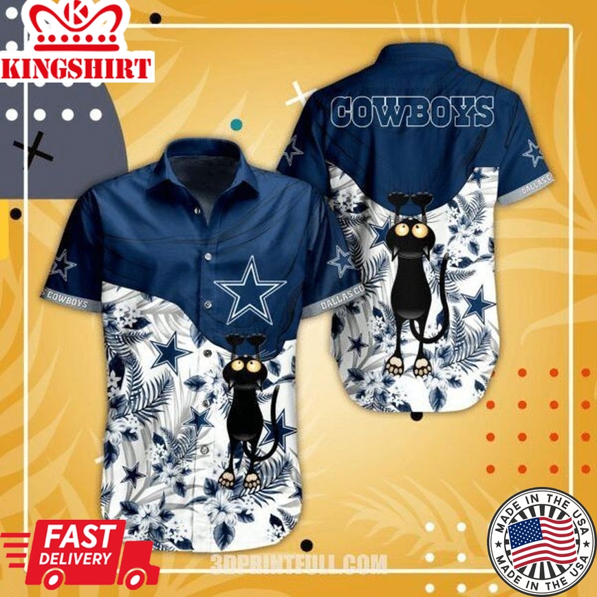 Nfl Dallas Cowboys Black Cat Want To Pulling Star Trendy Hawaiian Shirt Aloha Shirt