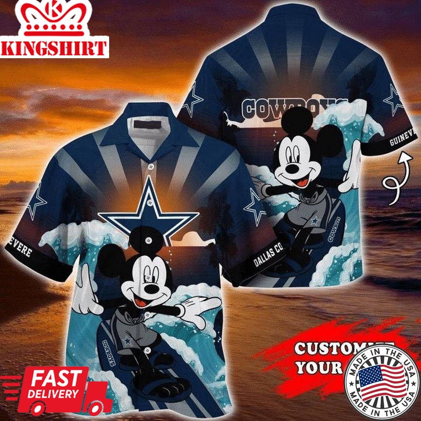 Nfl Dallas Cowboys Custom Name Mickey Mouse Surf Trendy Hawaiian Shirt Aloha Shirt