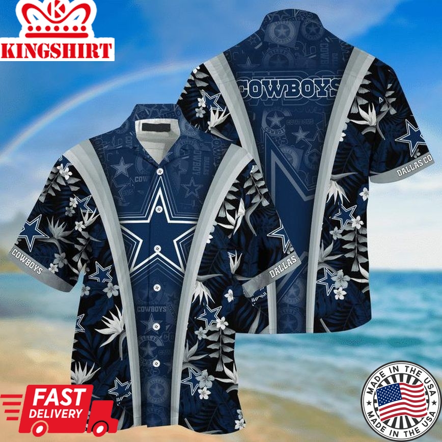 Nfl Dallas Cowboys Dark Blue Lotus Flower Trendy Hawaiian Shirt Aloha Shirt