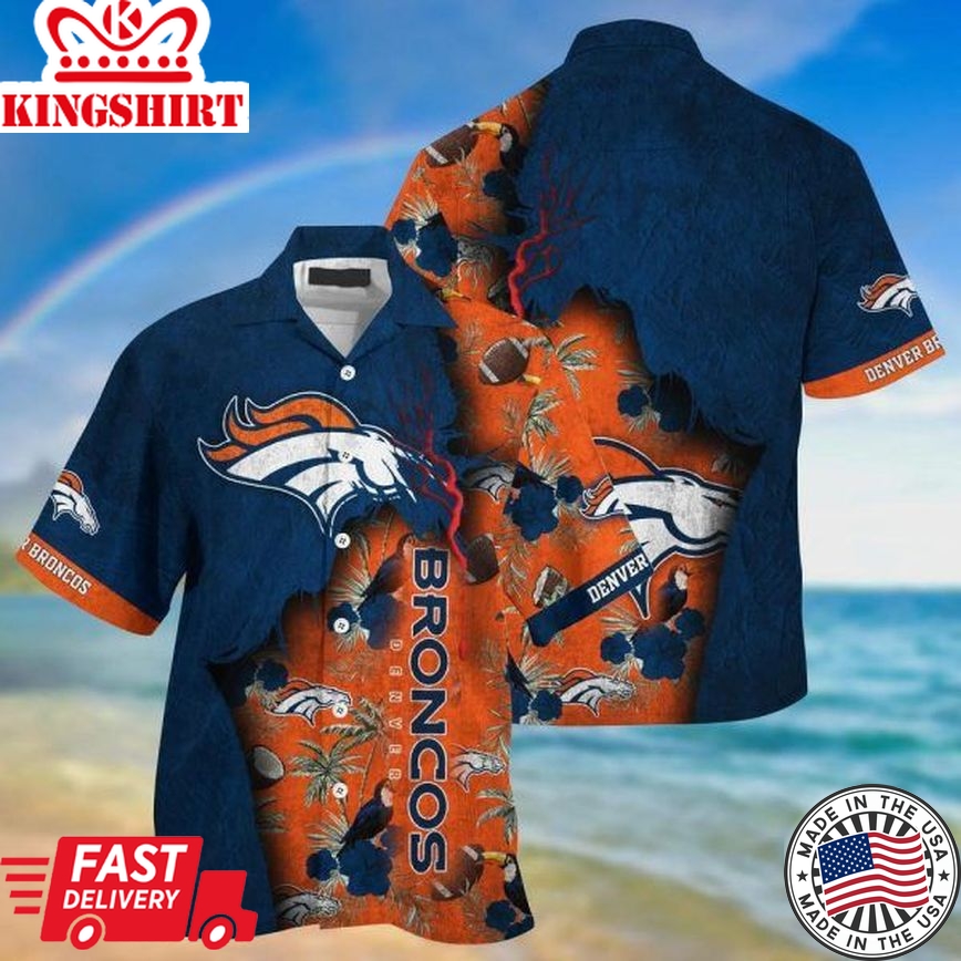 Nfl Denver Broncos Navy Blue Orange Trendy Hawaiian Shirt Aloha Shirt