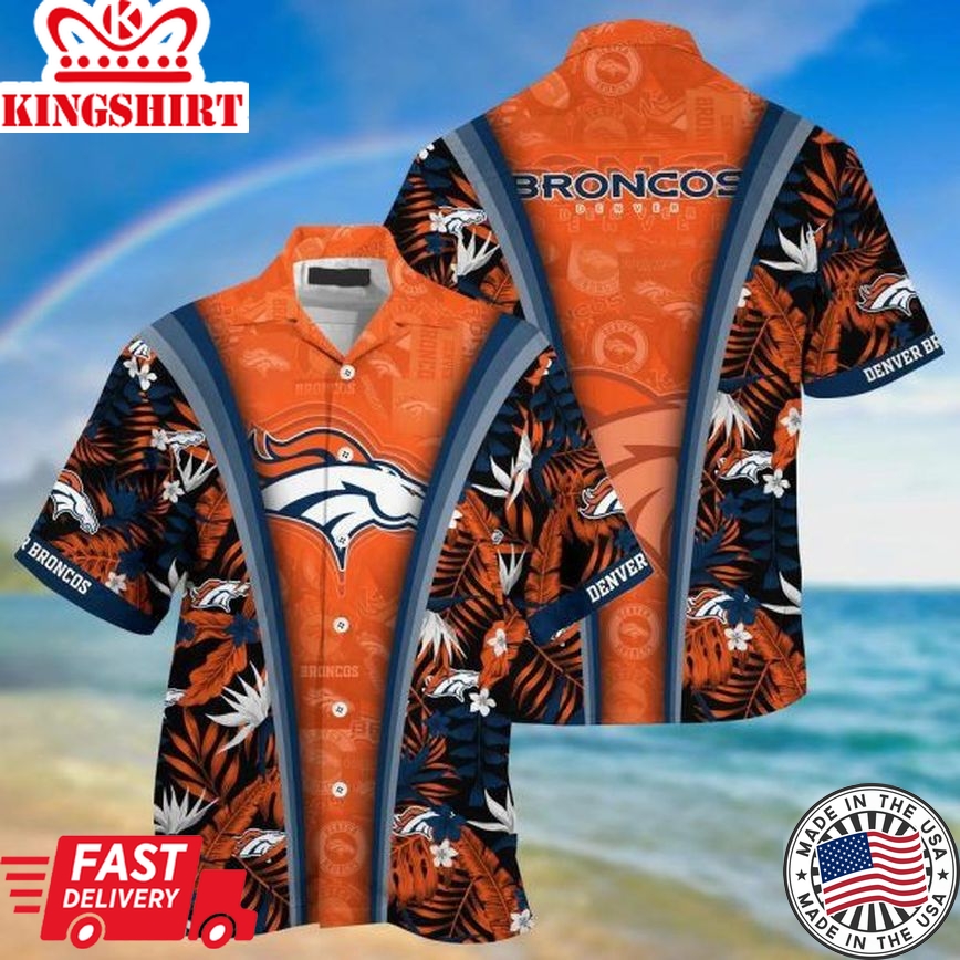 Nfl Denver Broncos Orange Navy Blue Trendy Hawaiian Shirt V2 Aloha Shirt